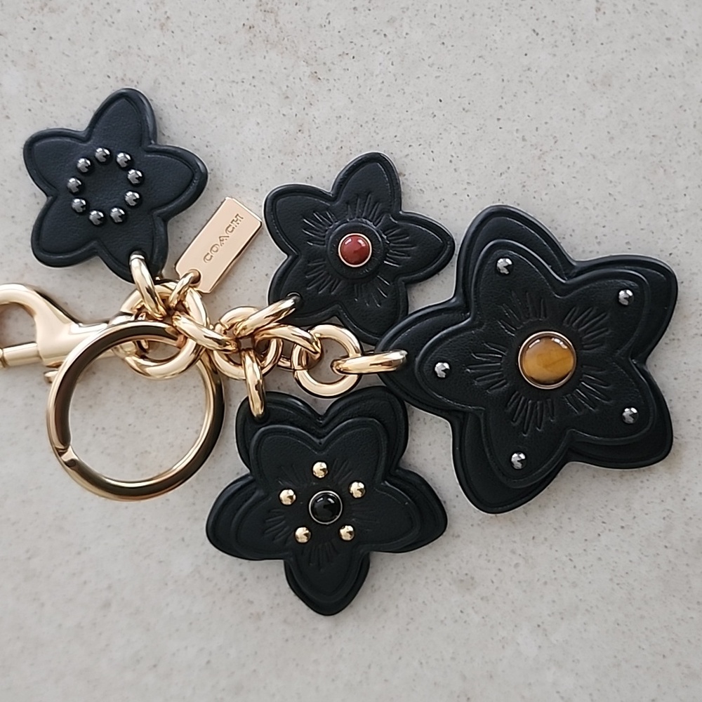 Coach flower leather keychain